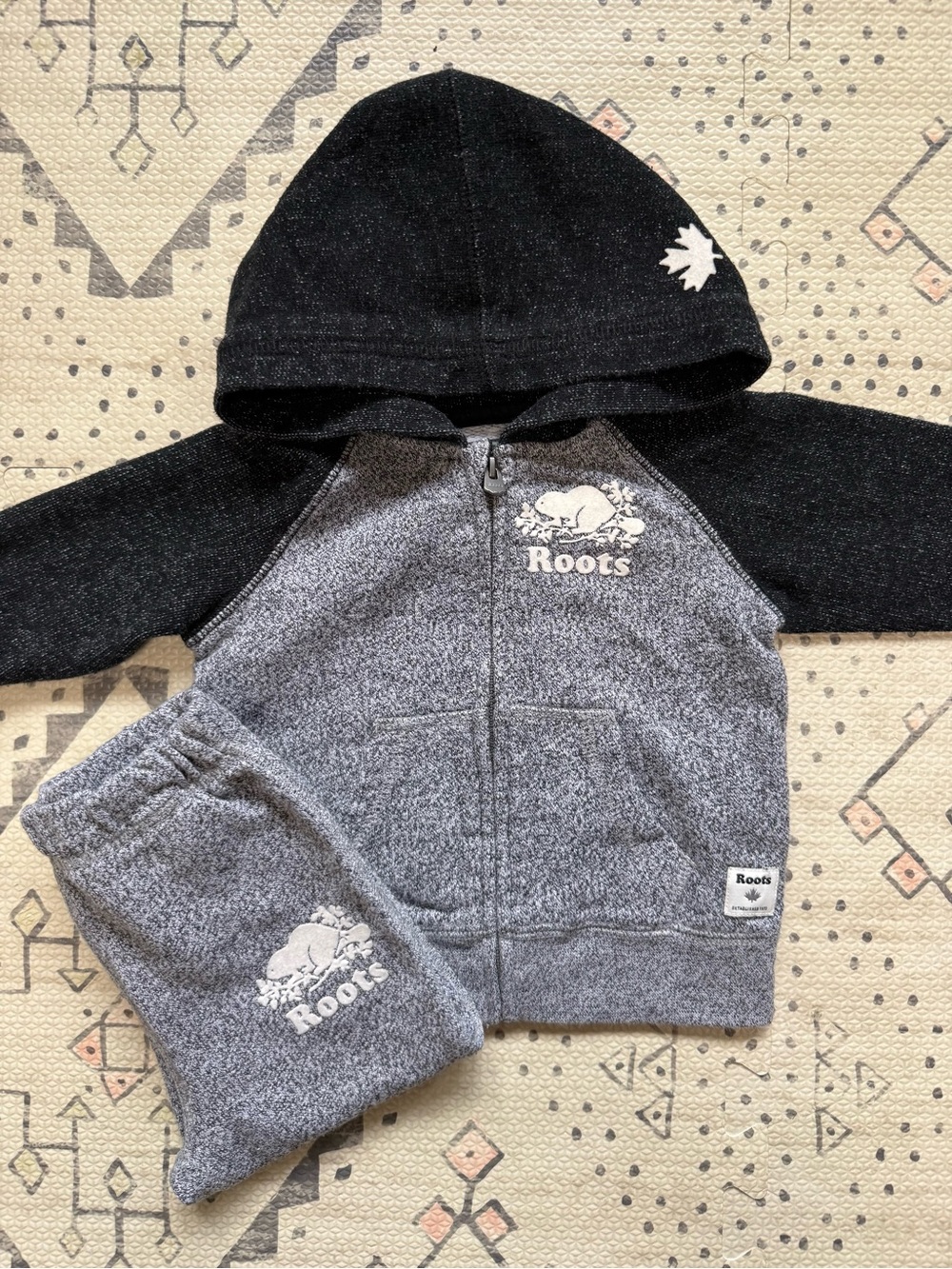 Roots Toddler Heather Gray & Black Hoodie Set